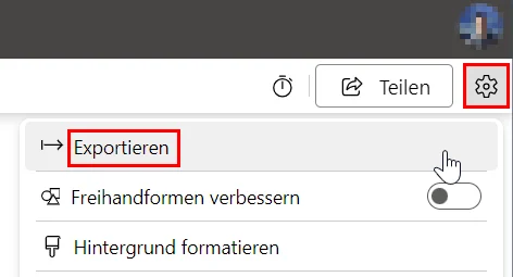Microsoft Whiteboard Export Schritt 1